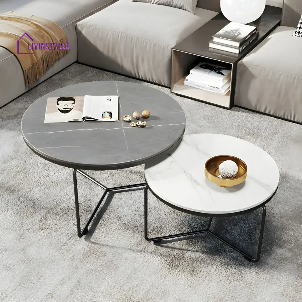 Advait Stainless Steel Coffee Table for Living Room | Set of 2 | Round Shaped