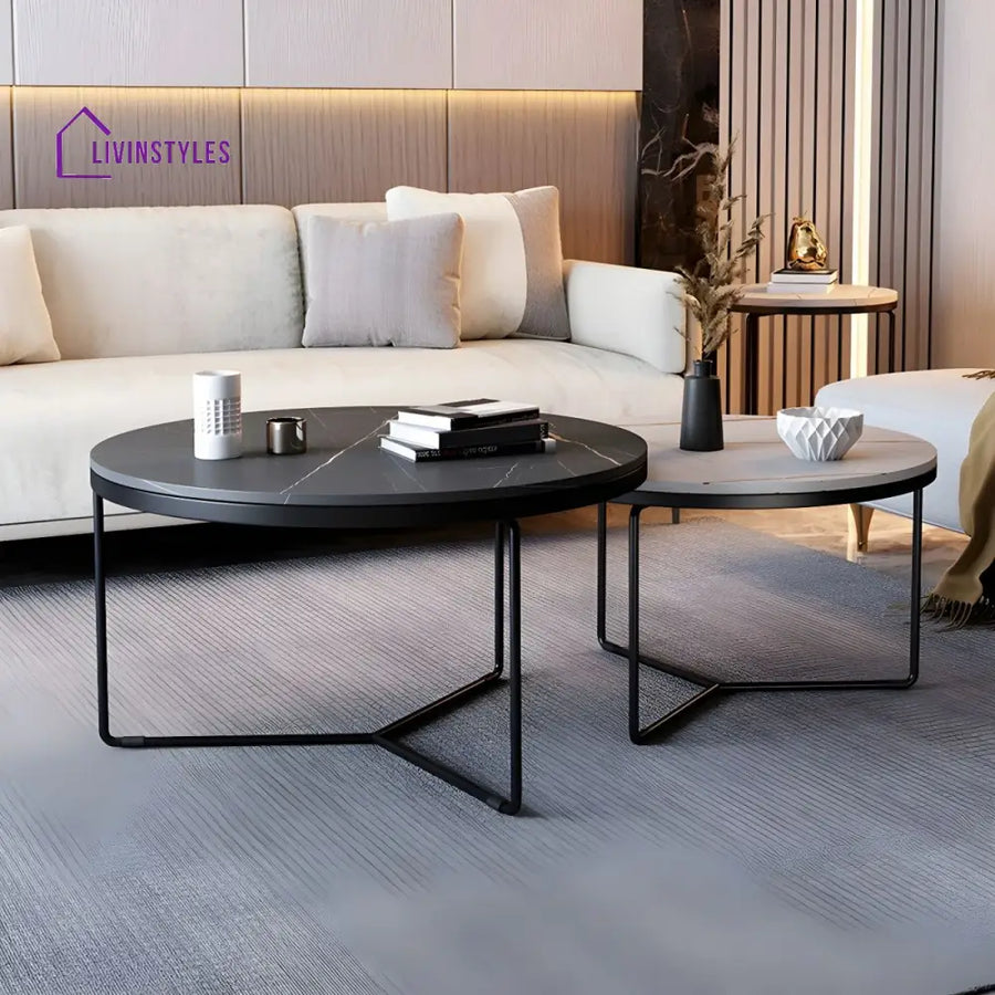 Advait Stainless Steel Coffee Table for Living Room | Set of 2 | Round Shaped