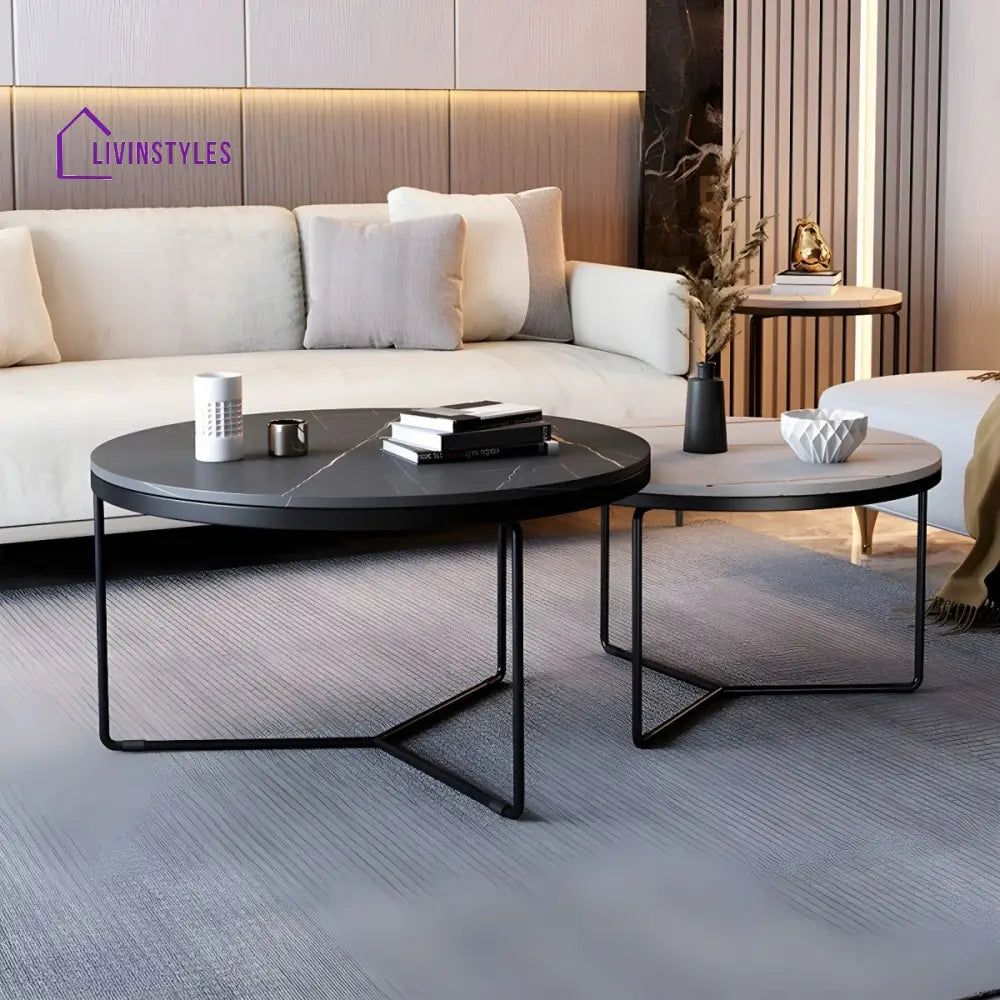 Advait Stainless Steel Coffee Table for Living Room | Set of 2 | Round Shaped