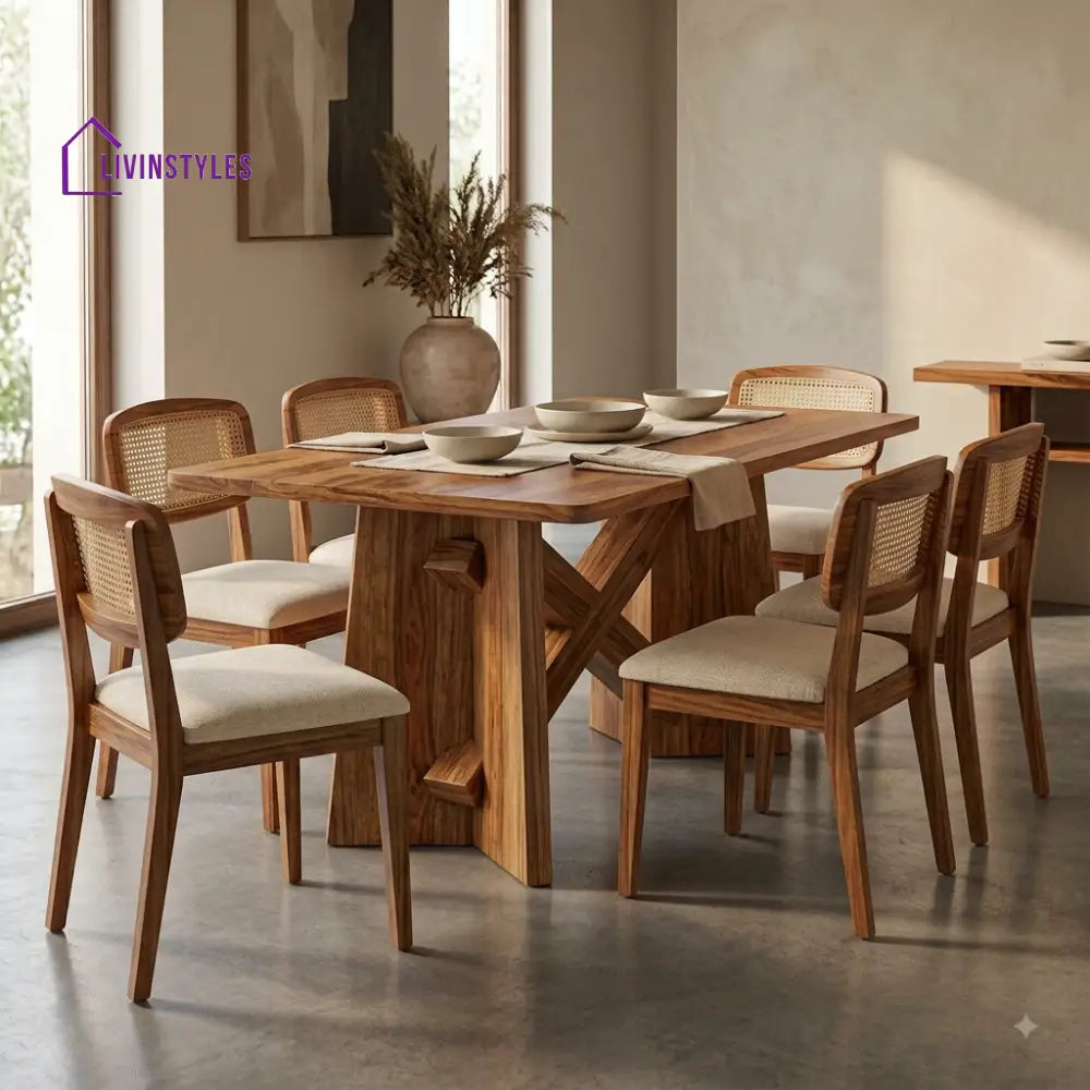 Advika Premium Wooden 6 Seater Dining Table Set