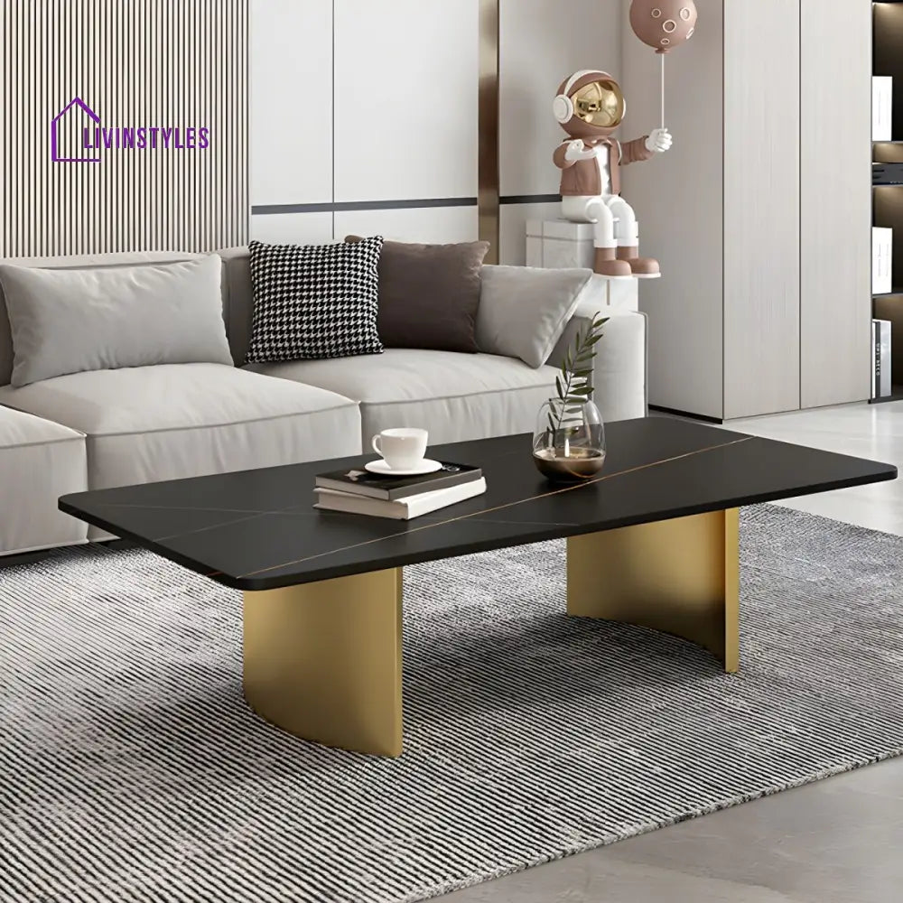 Aero Stainless Steel Coffee Table for Living Room | Rectangle Shape | Composite Ceramic Marble