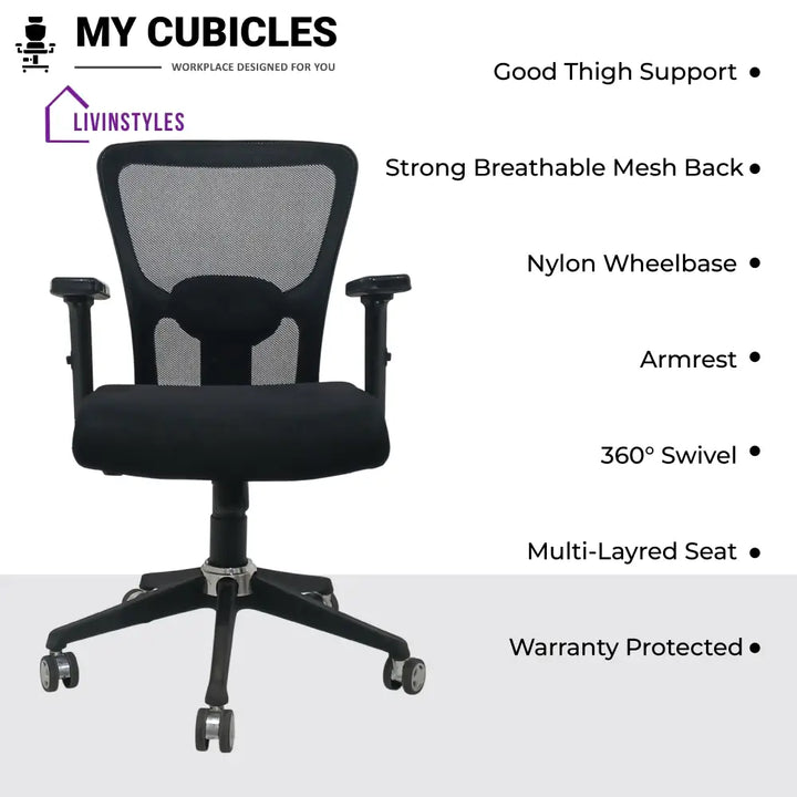 AeroFlex Black Mesh Low Back Office Chair | Nylon Base Low Back Office Chair