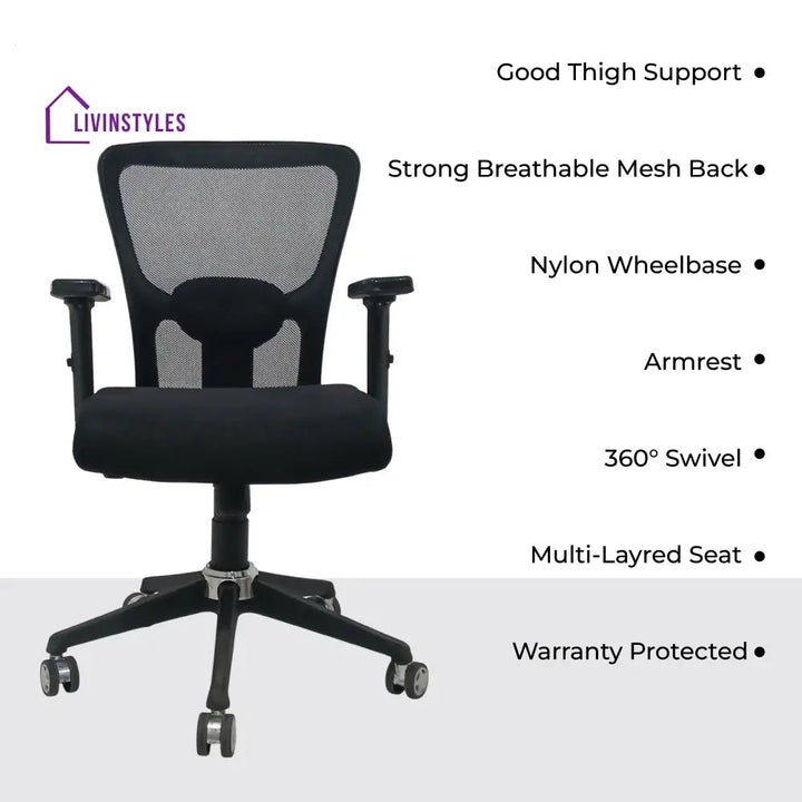 AeroFlex Black Mesh Low Back Office Chair | Nylon Base Low Back Office Chair