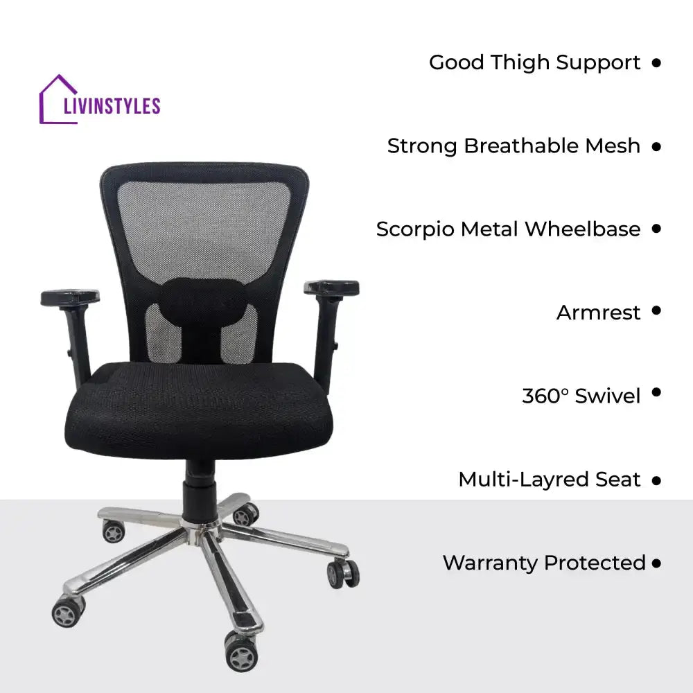 AeroFlex Black Mesh Low Back Office Chair | Scorpio Base