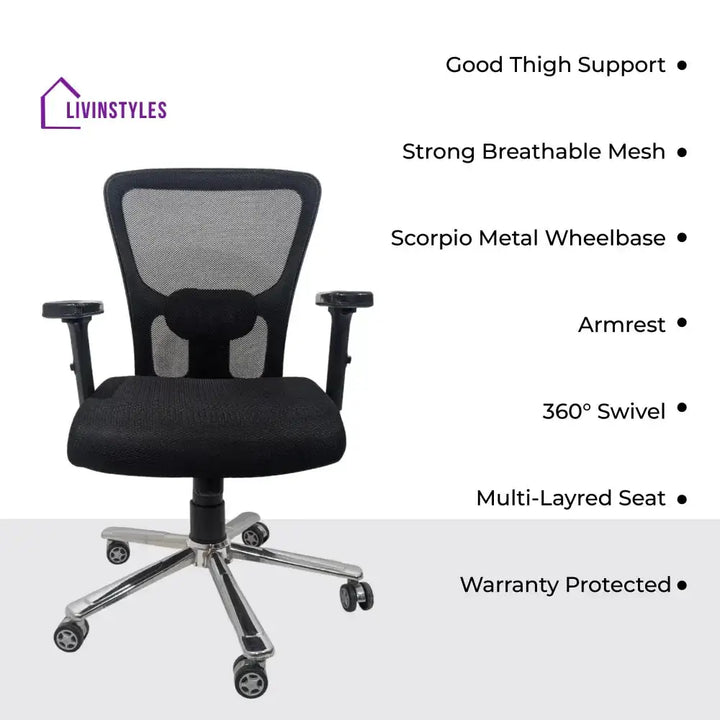 AeroFlex Black Mesh Low Back Office Chair | Scorpio Base