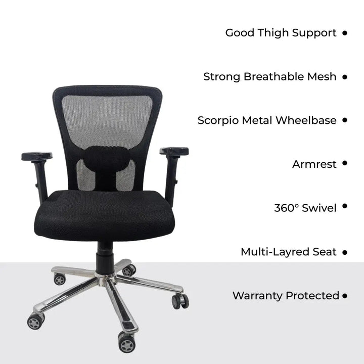 AeroFlex Black Mesh Low Back Office Chair | Scorpio Base