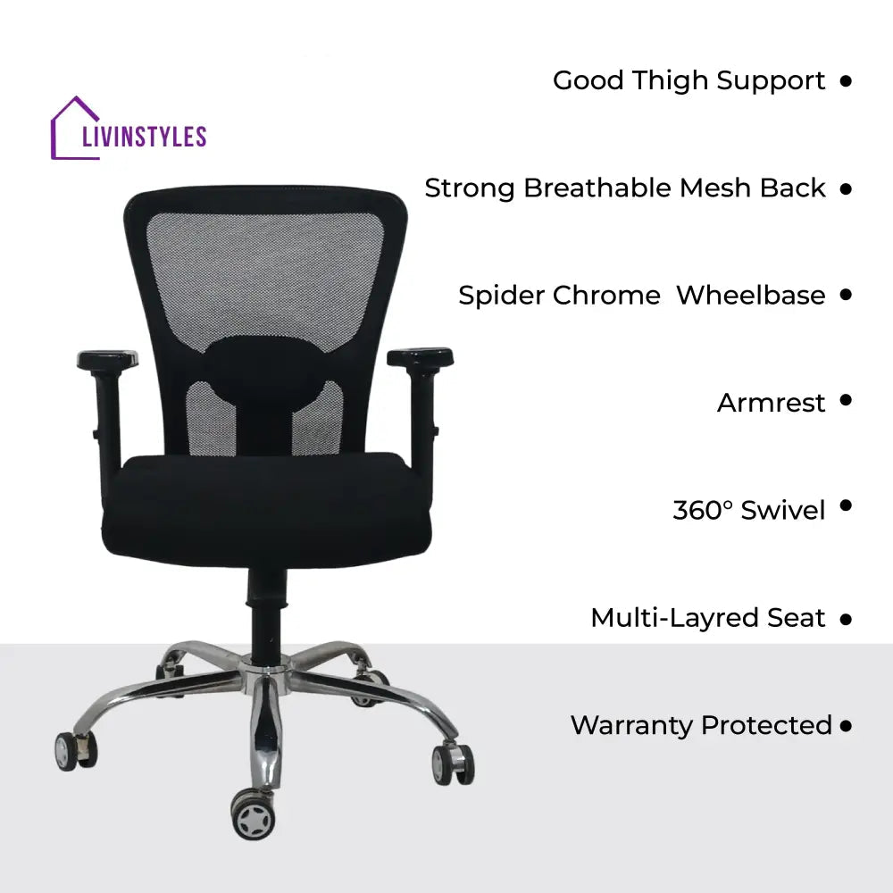 AeroFlex Black Mesh Low Back Office Chair | Spider Base Low Back Office Chair