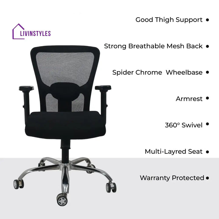 AeroFlex Black Mesh Low Back Office Chair | Spider Base Low Back Office Chair