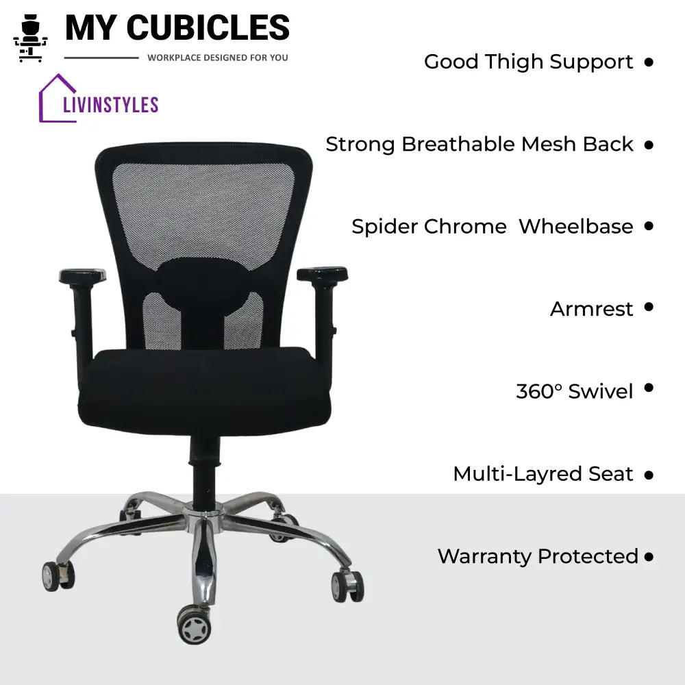 AeroFlex Black Mesh Low Back Office Chair | Spider Base Low Back Office Chair