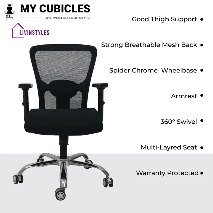 AeroFlex Black Mesh Low Back Office Chair | Spider Base Low Back Office Chair