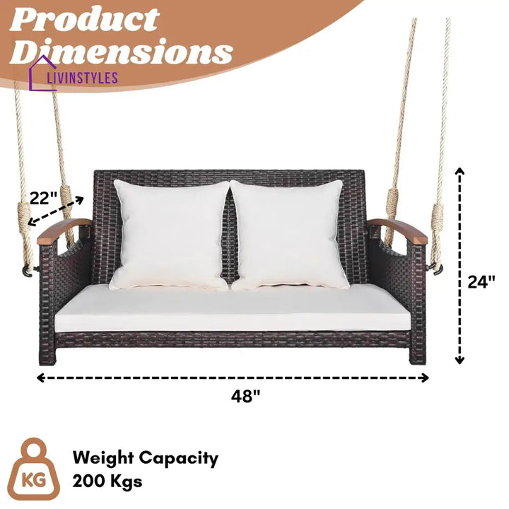 Afaf Outdoor Dark Brown Rattan Wicker Two Seater Sofa Swing - Swing