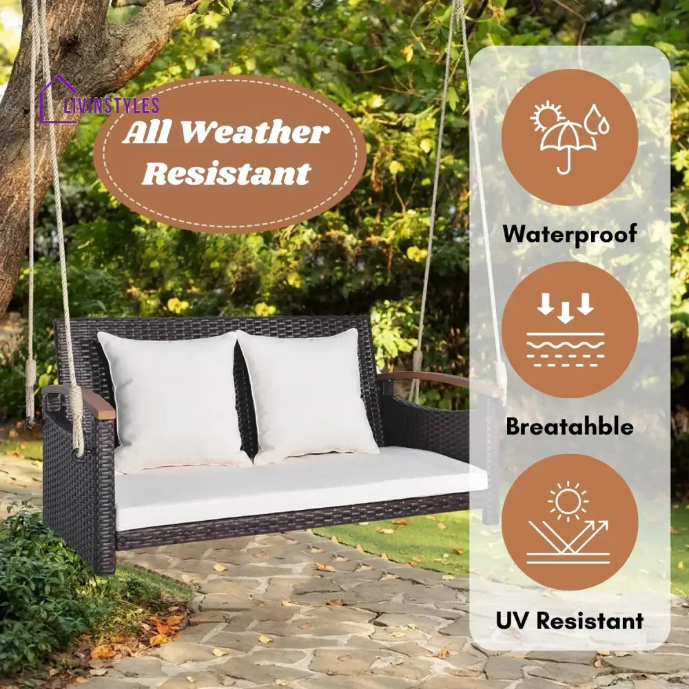 Afaf Outdoor Dark Brown Rattan Wicker Two Seater Sofa Swing - Swing