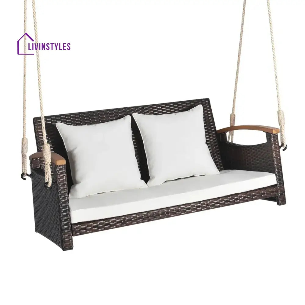 Afaf Outdoor Dark Brown Rattan Wicker Two Seater Sofa Swing - Swing