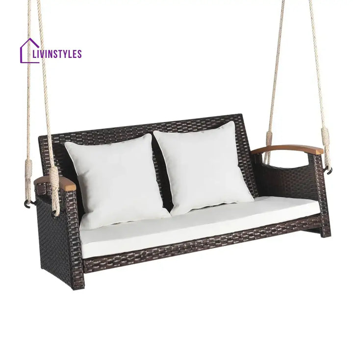 Afaf Outdoor Dark Brown Rattan Wicker Two Seater Sofa Swing - Swing