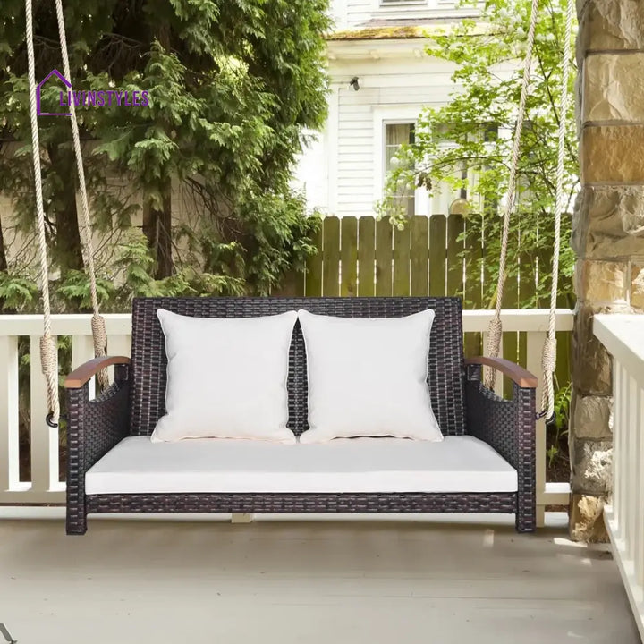 Afaf Outdoor Dark Brown Rattan Wicker Two Seater Sofa Swing - Swing