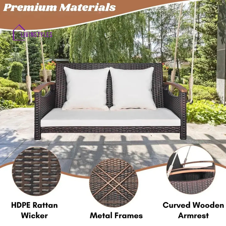 Afaf Outdoor Dark Brown Rattan Wicker Two Seater Sofa Swing - Swing