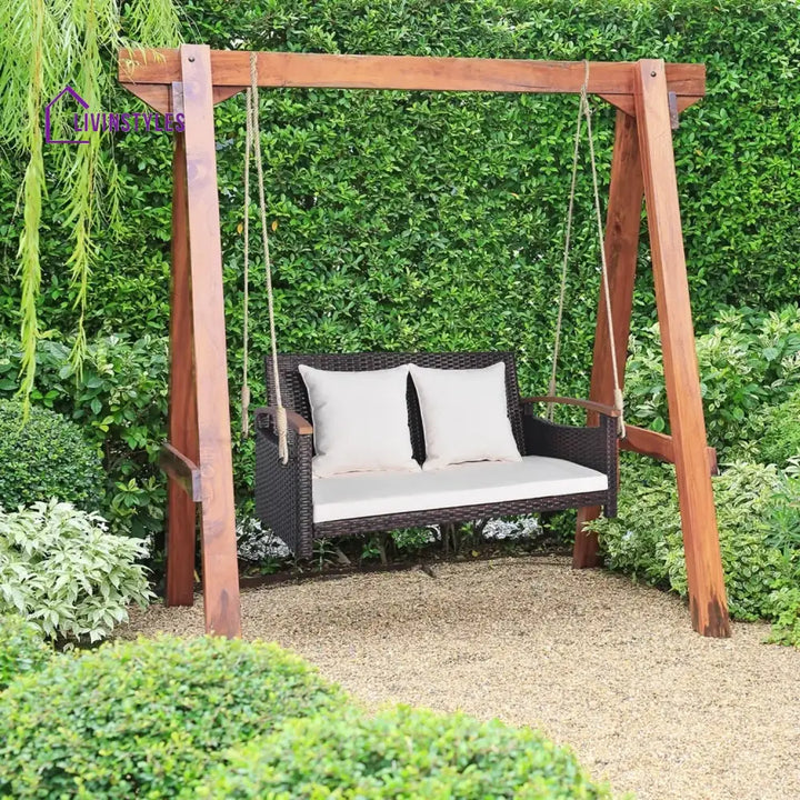 Afaf Outdoor Dark Brown Rattan Wicker Two Seater Sofa Swing - Swing