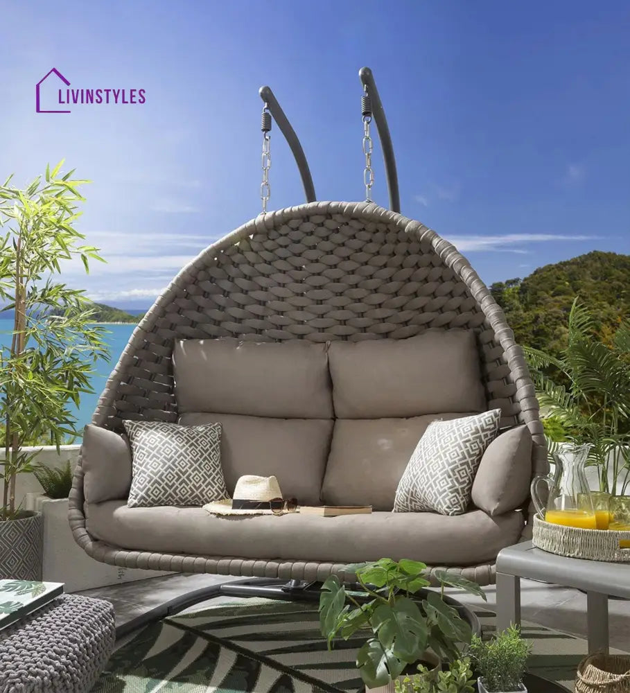 Afon Double Seater Hanging Swing With Stand For Balcony Garden Swing (Silk Grey) Braid & Rope - Swings