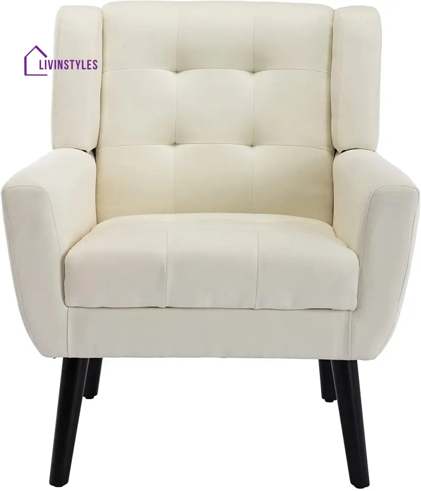 Modern Accent Chair with Arms, Upholstered Linen Fabric Reading Side Chair Tufted Back Decorative Wingback Chair for Living Room Bedroom - Ouch Cart 