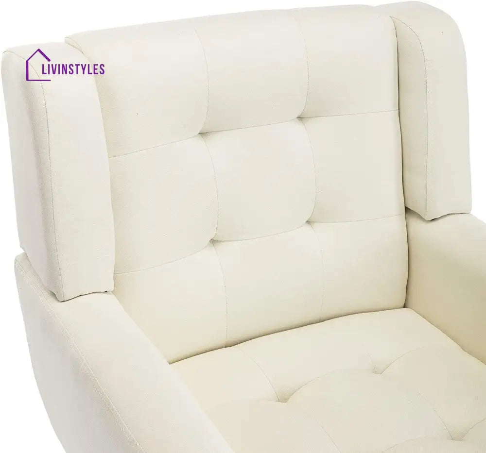 Modern Accent Chair with Arms, Upholstered Linen Fabric Reading Side Chair Tufted Back Decorative Wingback Chair for Living Room Bedroom - Ouch Cart 