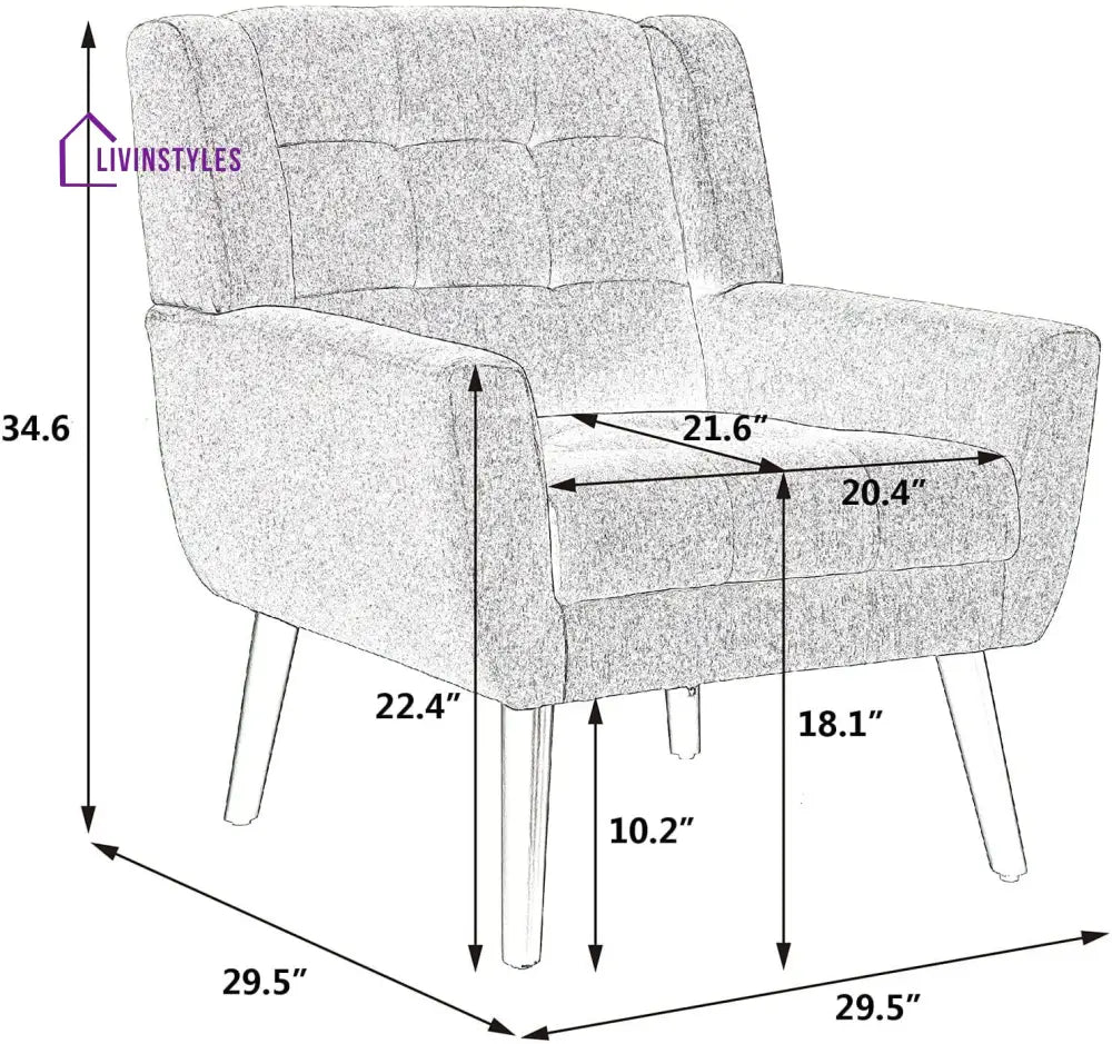 Agap Modern Accent Chair with Arms Upholstered Linen Fabric Reading Side Chair Tufted Back Decorative Wingback Chair