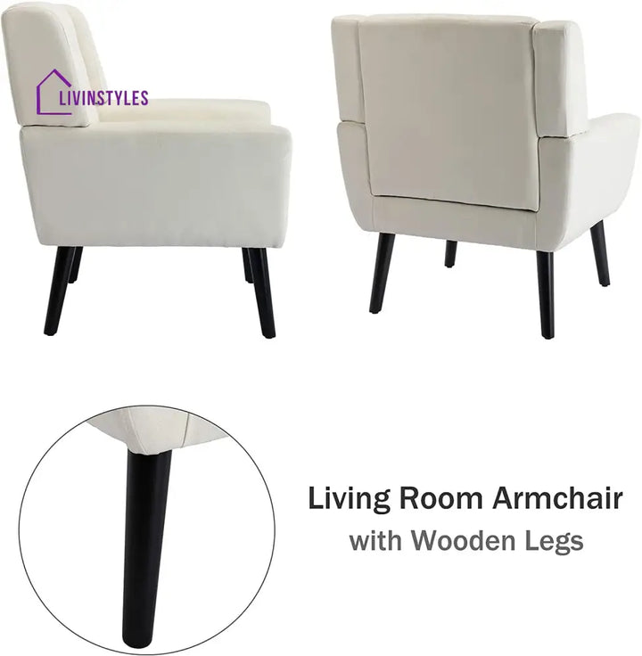 Modern Accent Chair with Arms, Upholstered Linen Fabric Reading Side Chair Tufted Back Decorative Wingback Chair for Living Room Bedroom - Ouch Cart 