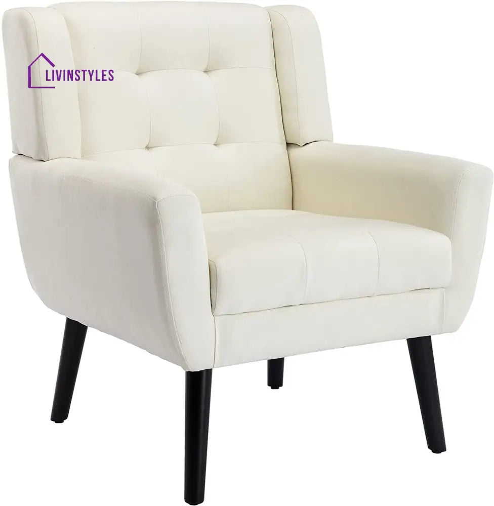 Modern Accent Chair with Arms, Upholstered Linen Fabric Reading Side Chair Tufted Back Decorative Wingback Chair for Living Room Bedroom - Ouch Cart 