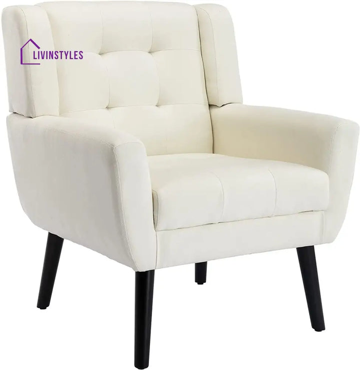 Modern Accent Chair with Arms, Upholstered Linen Fabric Reading Side Chair Tufted Back Decorative Wingback Chair for Living Room Bedroom - Ouch Cart 