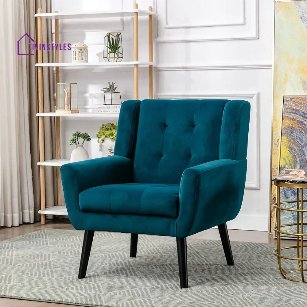 Agap Modern Accent Chair with Arms Upholstered Linen Fabric Reading Side Chair Tufted Back Decorative Wingback Chair