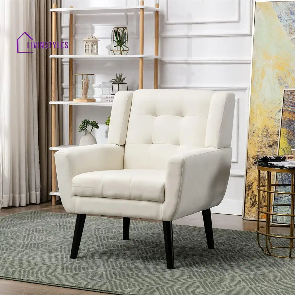 Modern Accent Chair with Arms, Upholstered Linen Fabric Reading Side Chair Tufted Back Decorative Wingback Chair for Living Room Bedroom - Ouch Cart 