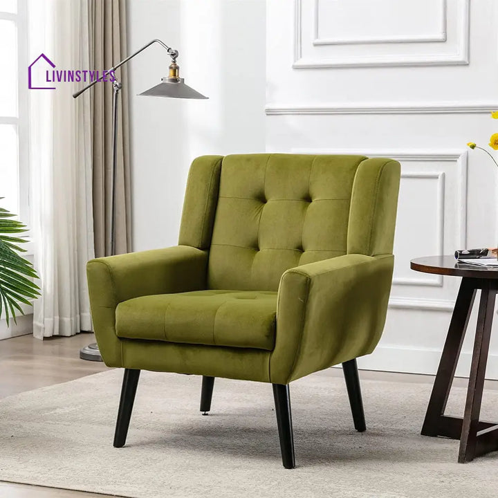 Agap Modern Accent Chair with Arms Upholstered Linen Fabric Reading Side Chair Tufted Back Decorative Wingback Chair
