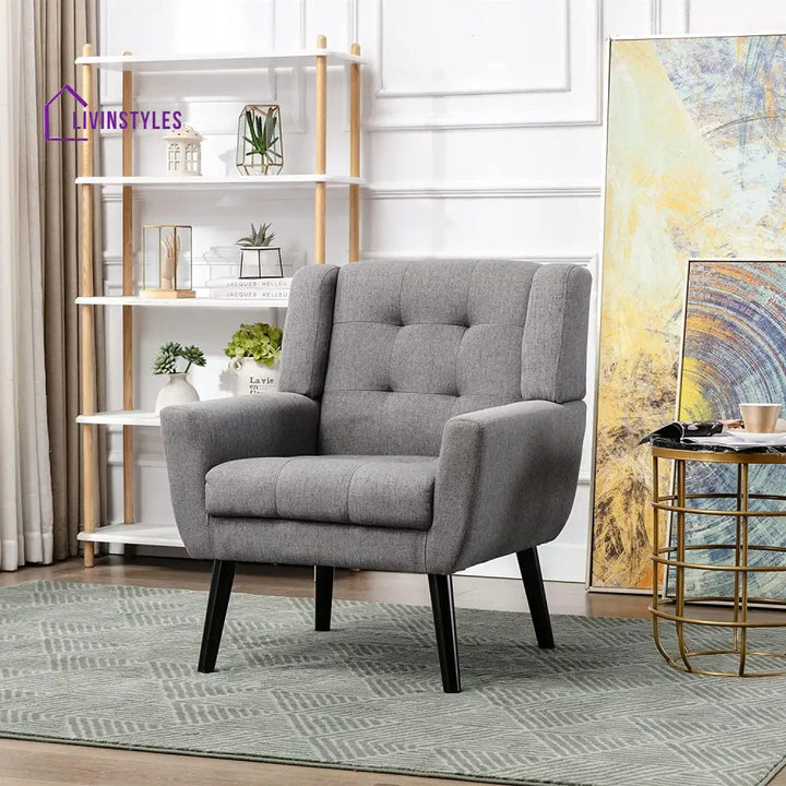 Agap Modern Accent Chair with Arms Upholstered Linen Fabric Reading Side Chair Tufted Back Decorative Wingback Chair