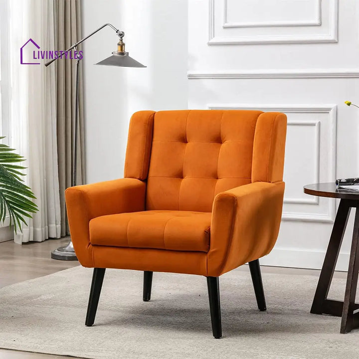 Agap Modern Accent Chair with Arms Upholstered Linen Fabric Reading Side Chair Tufted Back Decorative Wingback Chair