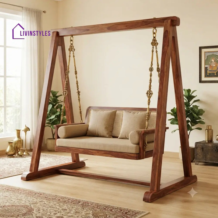 Agathe 2 Seater Wooden Swing for Home | Wooden Jhula for home