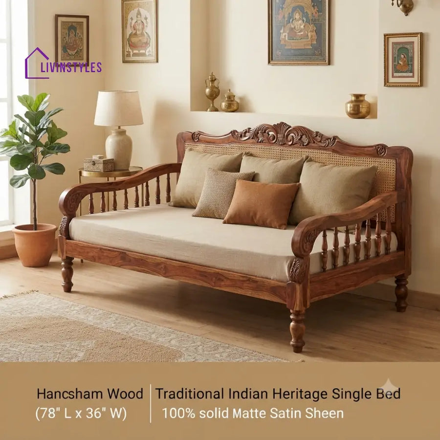 Agathe Wooden Divan Bed for Living Room | Solid Sheesham Wood