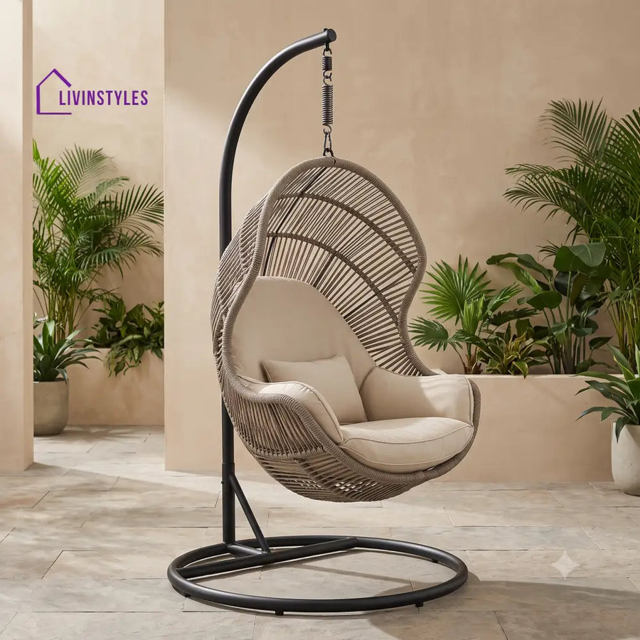 Aglae Single Seater Metal Frame Swing Chair With Stand Rope Woven Hanging Seat