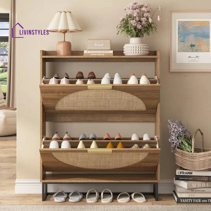 Aglaya Wooden Finish Shoe Rack for Living Room | Slim Shoe Rack for Home