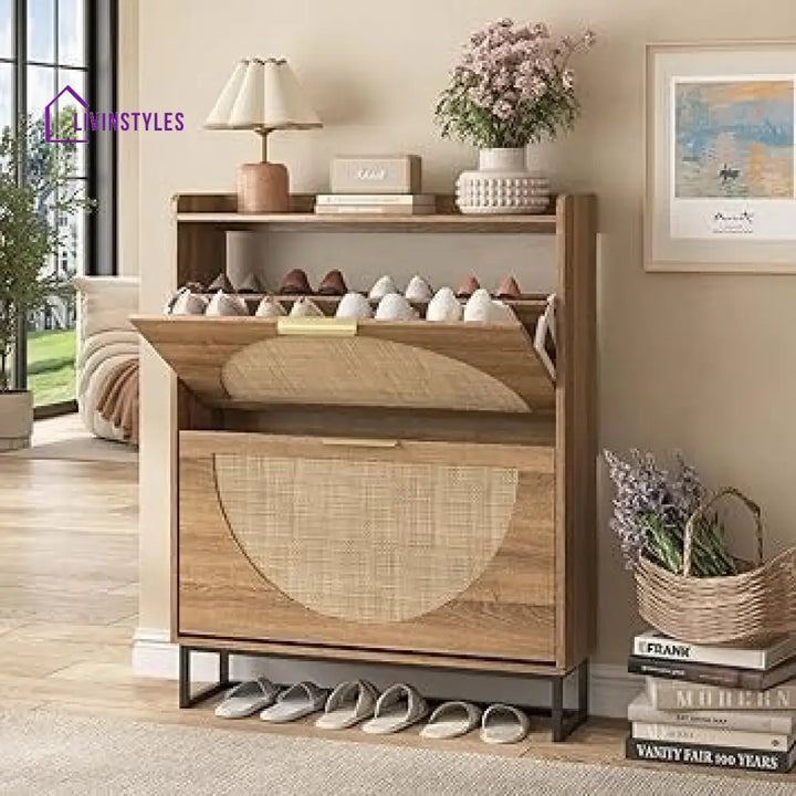 Aglaya Wooden Finish Shoe Rack for Living Room | Slim Shoe Rack for Home