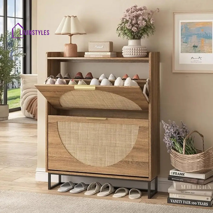 Aglaya Wooden Finish Shoe Rack for Living Room | Slim Shoe Rack for Home