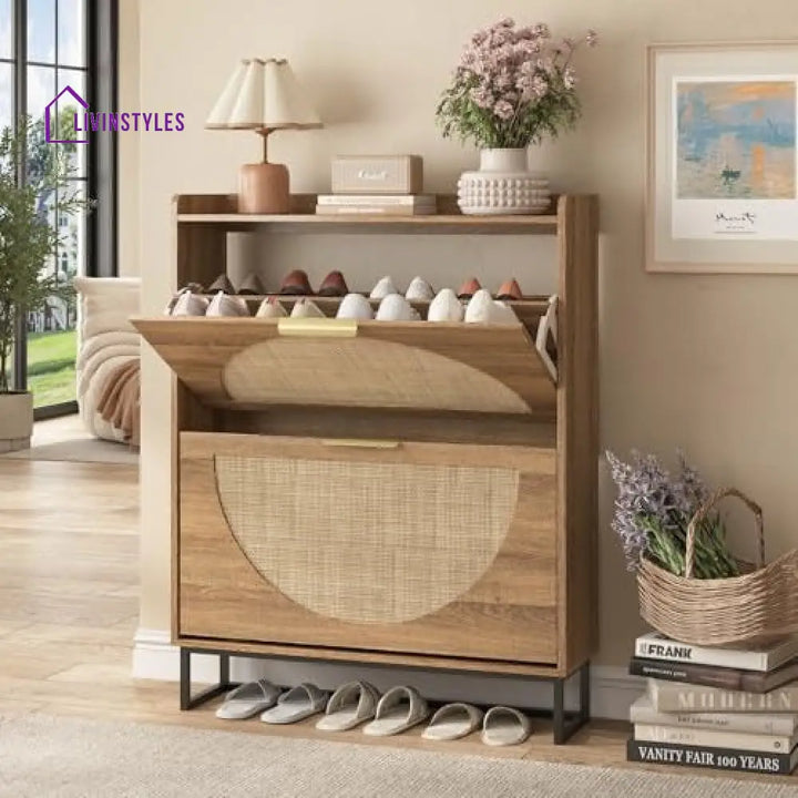 Aglaya Wooden Finish Shoe Rack for Living Room | Slim Shoe Rack for Home