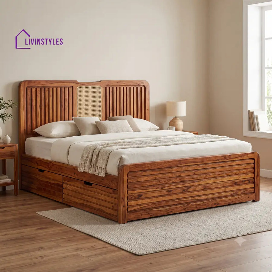 Agnes Premium Wooden Bed with Drawer Storage | King Size Bed & Queen Size Bed Online