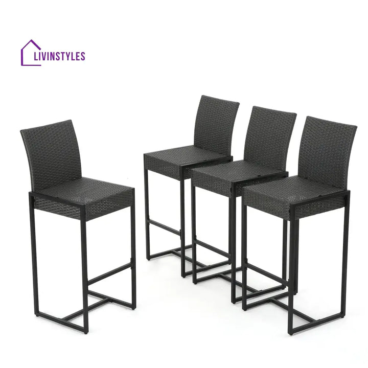 Agnese Outdoor Patio Bar Chair 4 Chairs For Balcony (Grey) - Bar Sets