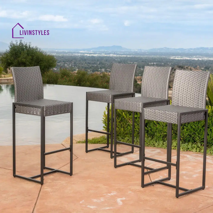 Agnese Outdoor Patio Bar Chair 4 Chairs For Balcony (Grey) - Bar Sets