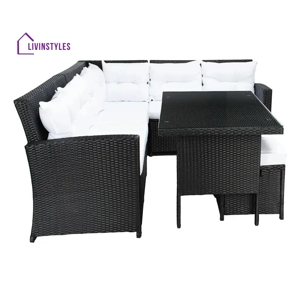 Agnieszka 5-Piece Wicker Patio Conversation Set (Black/White) - Sofa Set