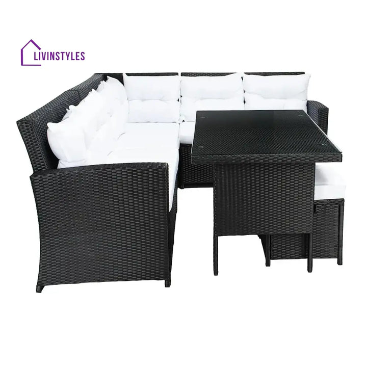 Agnieszka 5-Piece Wicker Patio Conversation Set (Black/White) - Sofa Set