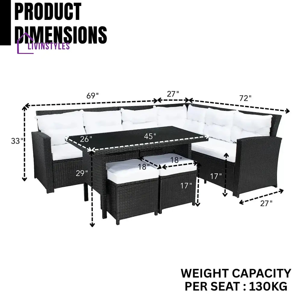 Agnieszka 5-Piece Wicker Patio Conversation Set (Black/White) - Sofa Set