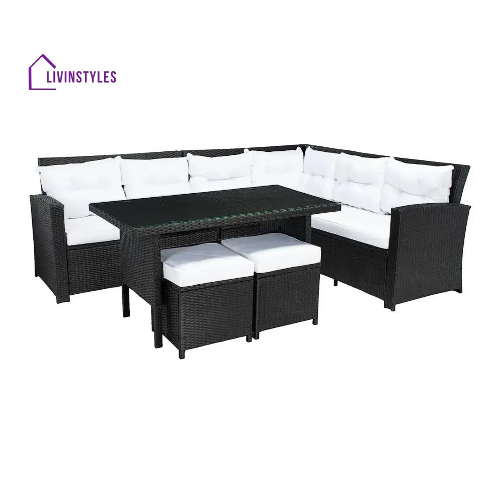 Agnieszka 5-Piece Wicker Patio Conversation Set (Black/White) - Sofa Set