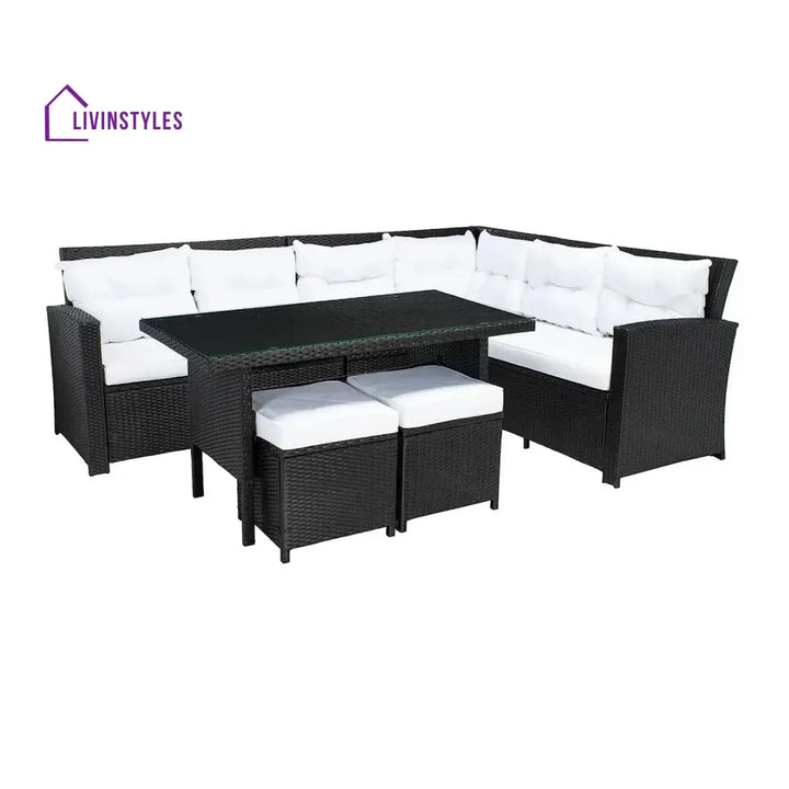 Agnieszka 5-Piece Wicker Patio Conversation Set (Black/White) - Sofa Set