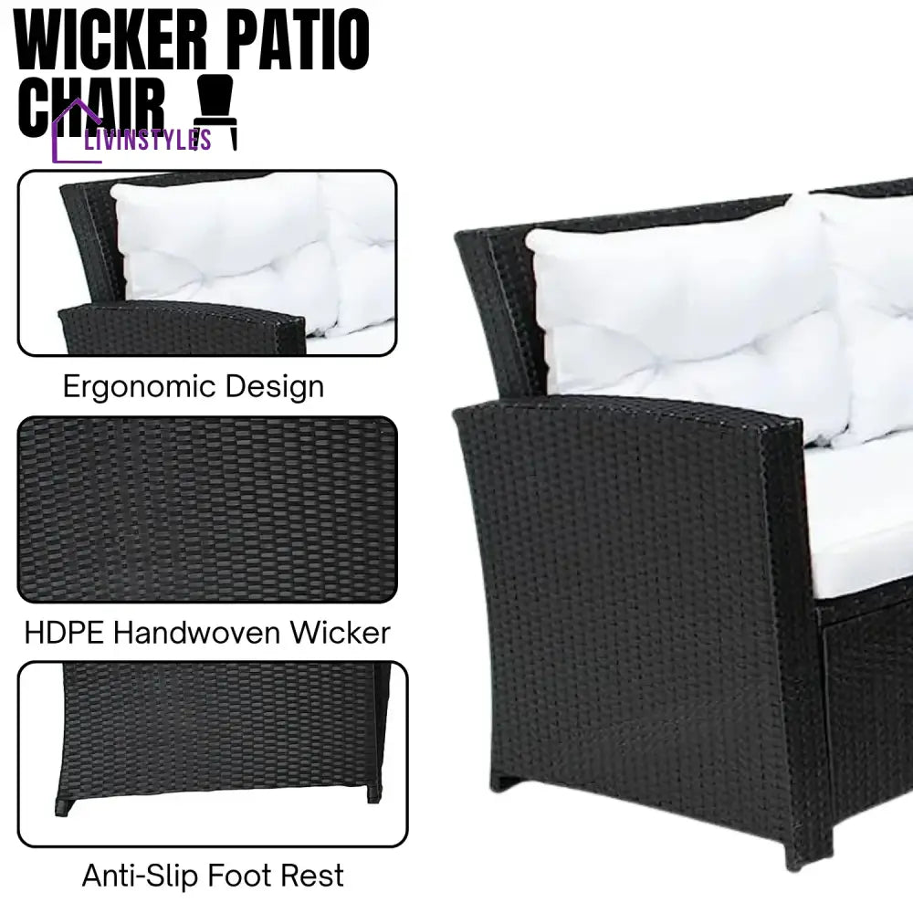 Agnieszka 5-Piece Wicker Patio Conversation Set (Black/White) - Sofa Set