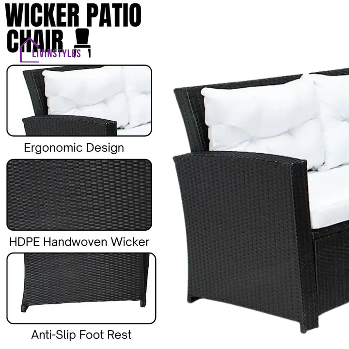 Agnieszka 5-Piece Wicker Patio Conversation Set (Black/White) - Sofa Set